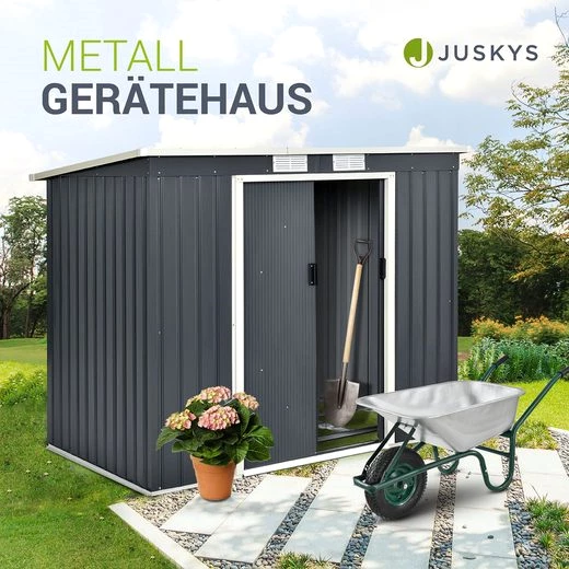 Juskys Gartenhaus M, BxT: 213x130 cm, mit Pultdach, Schiebetür, Fundamentrahmen, 4 m³