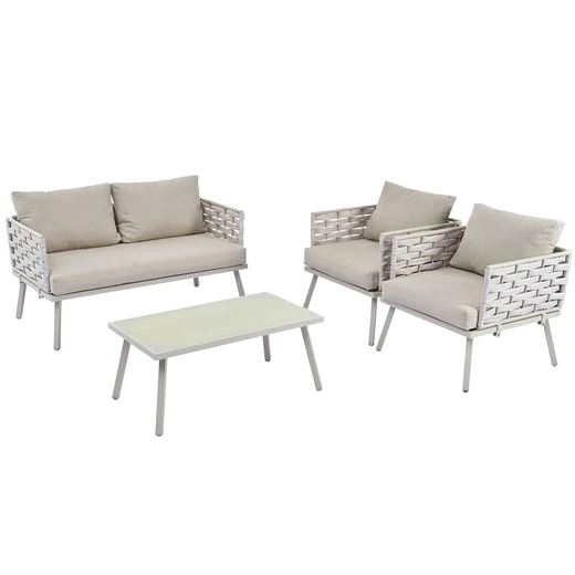 BlingBin Gartenlounge-Set 4-teiliges Esstisch-Set, , PE-Rattan, mit verzinktem Stahlgestell