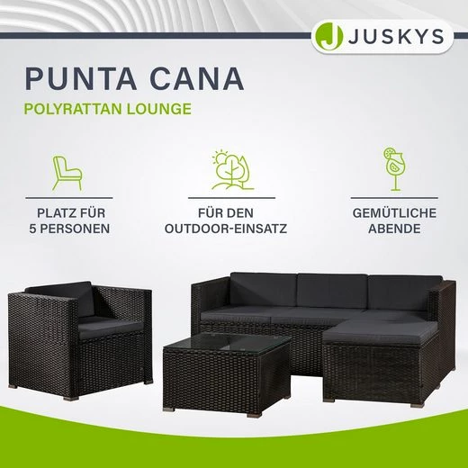 Juskys Gartenlounge-Set Punta Cana, , Polyrattan Sitzgarnitur mit 1 Tisch, 1 Ecksofa