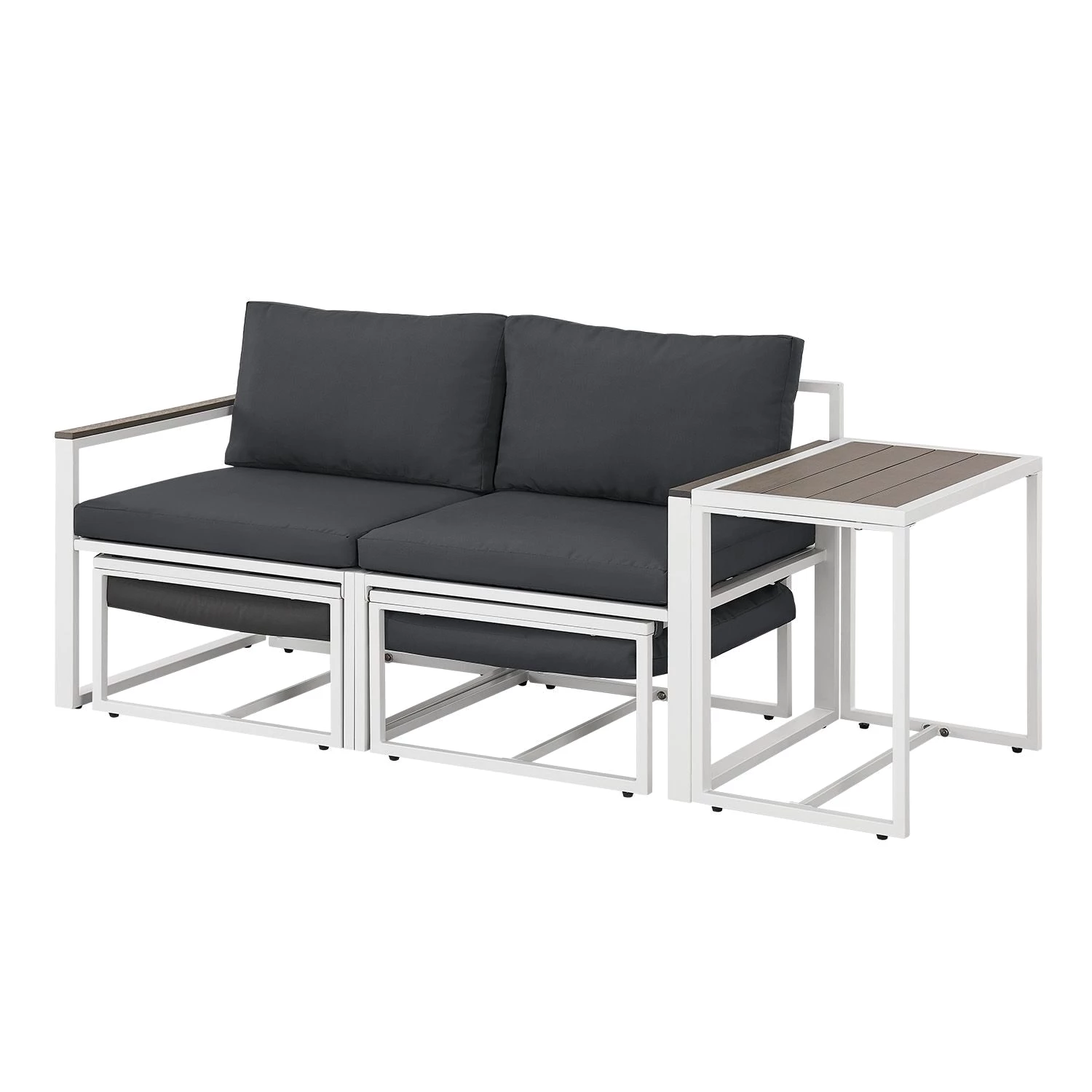 Juskys Gartenlounge-Set Bari, , Gartenmöbel Sofa, Set 5-teilig, Hocker, Tisch & Polster, Outdoor